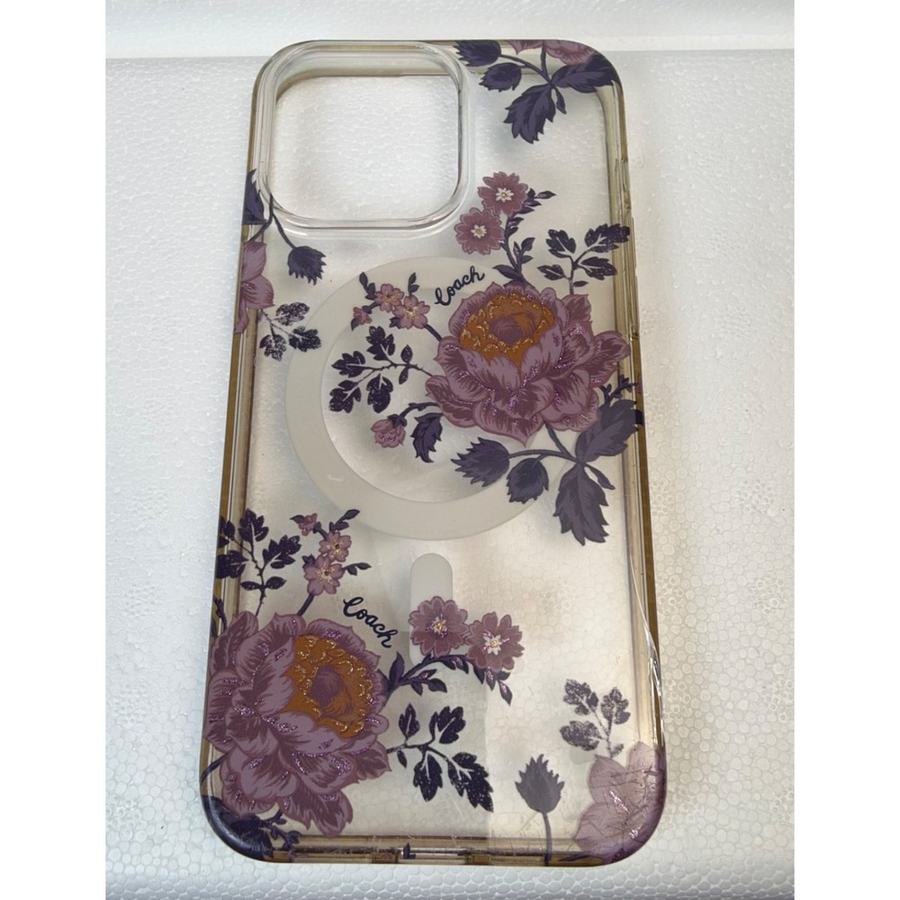 Coach iPhone 15 Pro Max Floral Case MagSafe Purple Rose Clear Flaw